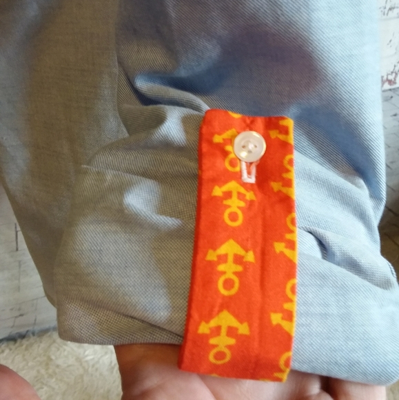 Pearly Vine blue long sleeve contrasting collar button front blouse size XS - Picture 5 of 6